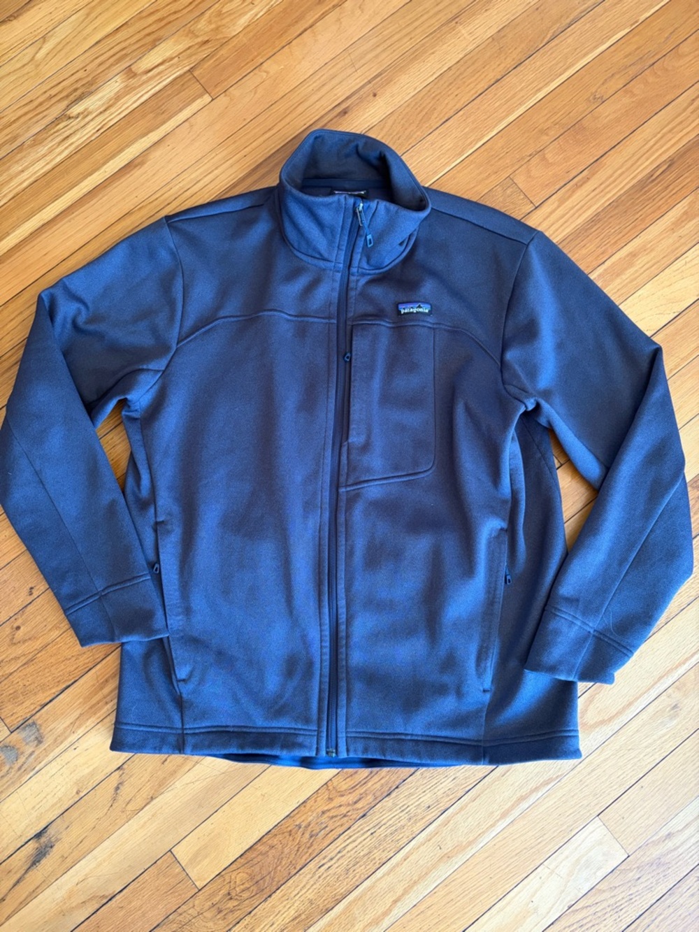 Patagonia Full-Zip Men’s L. Jacket Navy Blue Chest & Sides Pockets Fleece Inside